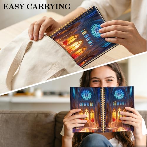 ERHACHAIJIA Church Stained Glass Lined Spiral Notebooks for Bible Notes - color: Orange-blue