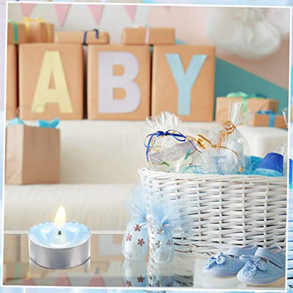 Treela 20 Sets Baby Shower Favor Blue Tea Light Candles Organza Bag Cards - color: Blue