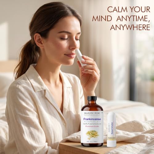 Majestic Pure Frankincense Essential Oil with Nasal Inhaler - 4 Fl Oz