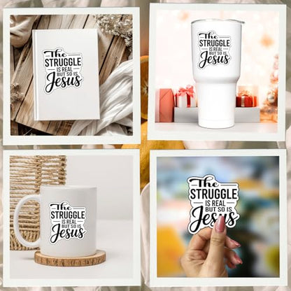 (3Pcs) The Struggle is Real But So is Jesus Stickers Christian Inspirational Verse Waterproof Vinyl Decal Kindle Water Bottle Bumper Car Hard Hat Phone Laptop Religious Scripture Prayer Gifts 3x2.5