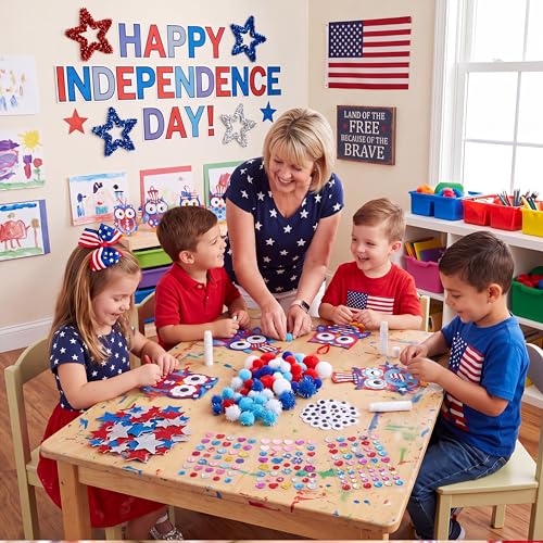 Funrous 48 Sets Patriotic Owl Crafts Bulk 4th of July Paper Crafts DIY - style: Patriotic Owl