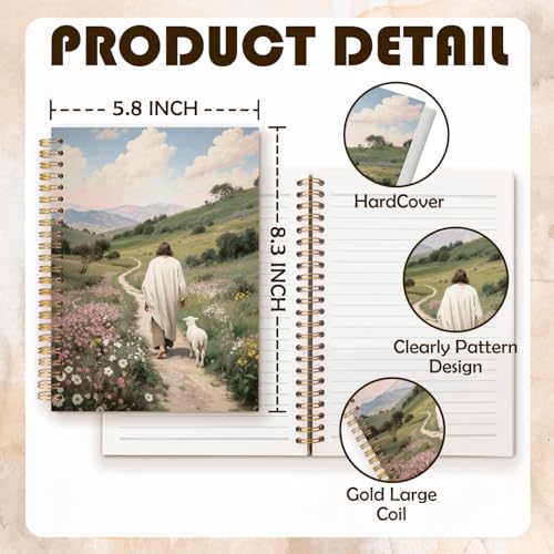 Christian Jesus Notebook Journal, Religious Jesus Leaves the 99 Sheep Bible Prayer Spiral Hardcover Notebook Journal for Church Notes Study Office Work, 5.5x8.3 Inch - color: Christ the Shepherd