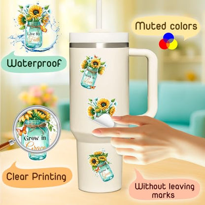 3 Pcs Faith Grace Love Stickers - 3 Inch Christian Sunflower Vinyl Decals - color: Faith Grace Love Stickers