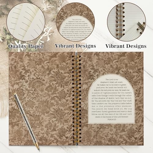 PSALM 23 Bible Verse Christian Notebook Journal - Christian Gifts for Women, Vintage Floral Inspirational Bible Journal Notebooks for Note Taking, Bible Study, Prayer & Church Notes, A5 Spiral Notebook (Christian -Brown) - color: Christian -Brown