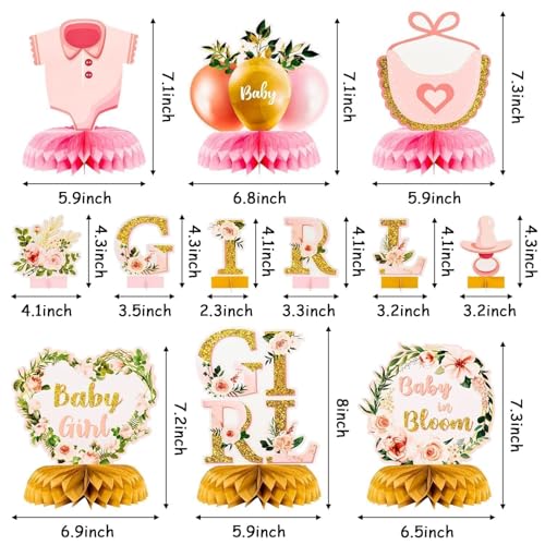 ANGOLIO Floral Girl Baby Shower Honeycomb Centerpiece, 12Pcs Party Supplies - style: Pink Girl