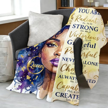 African American Black Girl Women Blanket - Christian Birthday Gifts Blanket- Inspirational Flannel Religious Spiritual Throw Blanket Home Decor 50x60inch - color: Hrmt3