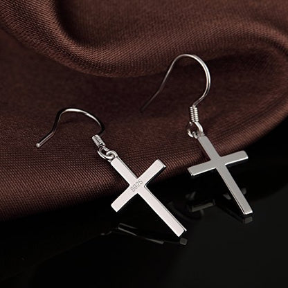Han han 925 Sterling Silver Cross Earrings for Women and Men - style: B-Dangle cross earrings