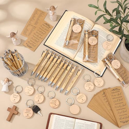 50 Sets Christian Gifts Bulk, Religious Bible Bookmarks, Keychain and Pen