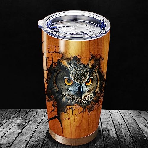 Dorris Personalized Owl Lover Tumbler Customized Name With Lid Stainless Steel Insulated Coffee Mug Cup Tumbler Printed Wood Style inspiration Gift For Women Girl Birthday - color: Owl