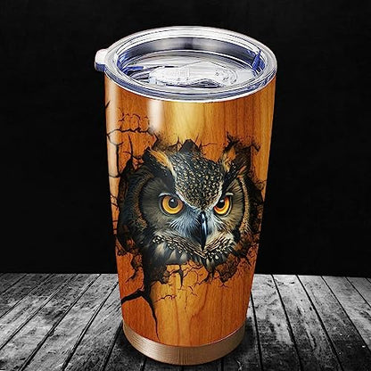 Dorris Personalized Owl Lover Tumbler Customized Name With Lid Stainless Steel Insulated Coffee Mug Cup Tumbler Printed Wood Style inspiration Gift For Women Girl Birthday - color: Owl