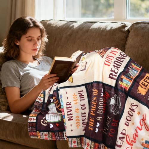 Book Lovers Gifts Blanket, Book Reading Throw Blanket, Librarian Bookish Books Club Gift for Women Readers Bookworms Birthday Graduation Present Ideas Soft Flannel Blankets 50'' x 60'' - color: Brown-book Reading