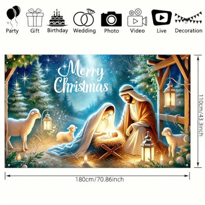 BlissYard Nativity Scene Banner 71x43 Inches Merry Christmas Manger Scene Banner Religious Christian Backdrop for Church Indoor Outdoor Christmas Backdrop Nativity Background Holiday Decoration