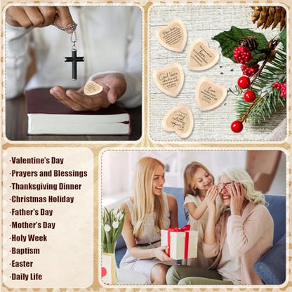 Gerrii 60 Set Christian Token Gift Jesus Love Heart Pocket Hugs, Wood Color - color: Wood Color