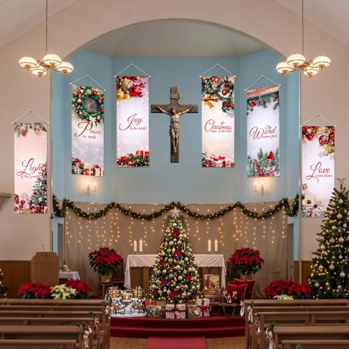 Tegeme 6 Pcs Church Banners Scripture Sanctuary Wall,Christmas and Hole - style: Christmas and Hole