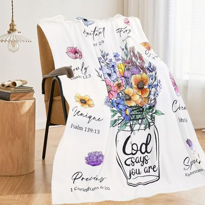 Christian Gifts for Women, Religious Birthday Gifts for Women Throw Blanket - color: Flower-god Says You Are