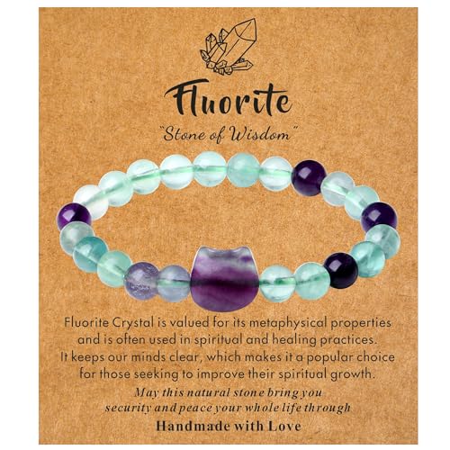XIANNVXI Crystal Bracelet for Women Men 8 mm Natural Stone Beaded Bracelets Cat Bracelets Cross Bracelets Heart Bracelelt Jewelry for Women Birthday Gifts Stretch Bracelet - color: Multi-Fluorite