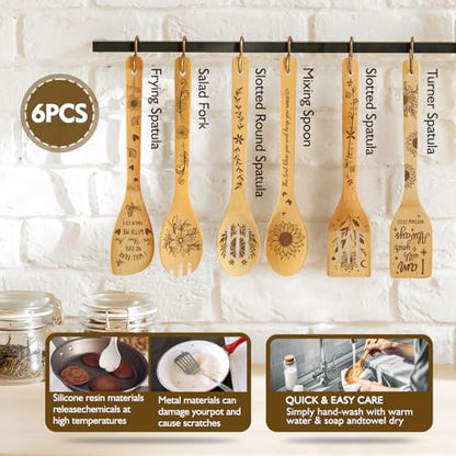 6 Pcs Christian Bible Verse Faith Religious Bamboo Spoon Set for Women Grandma Mom with Encourage Kitchen Towel, Inspirational Gifts for Birthday Thanksgiving Day