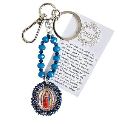 Sabeli Handmade Keychain Clip Holder - Catholic Rosary Bead Prayer - Religious Gifts Men Women - Llavero Catolico Regalo - color: Virgen De Guadalupe Dark Blue