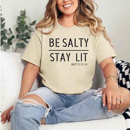 BINTEHGS Christian Graphic Tees for Women Be Salty Stay Lit Shirts Funny Bible Verse Shirt Religious Faith Tshirts Clothing - color: Apricot, size: Small