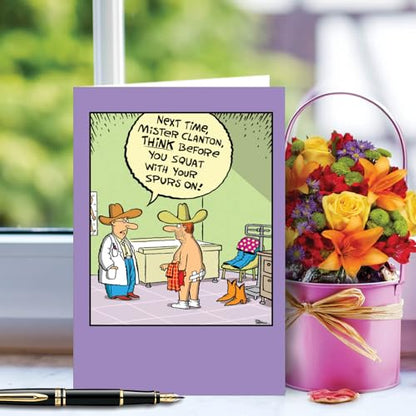 NobleWorks - Funny Get Well Greeting Card with 5 x 7 Inch Envelope (1 Card) Spurs Squat C2461GWG - style: Spurs Squat