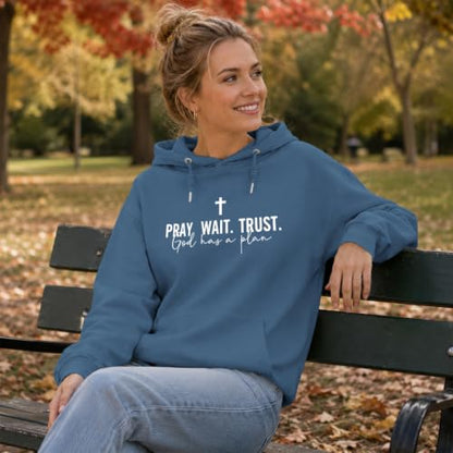 Wrenpies Christian Faith Hoodie for Women Jesus God Religious Bible Verse Hoodies Cross Pray Wait Trust Graphic Sweatshirt - color: Deep Blue, size: X-Large