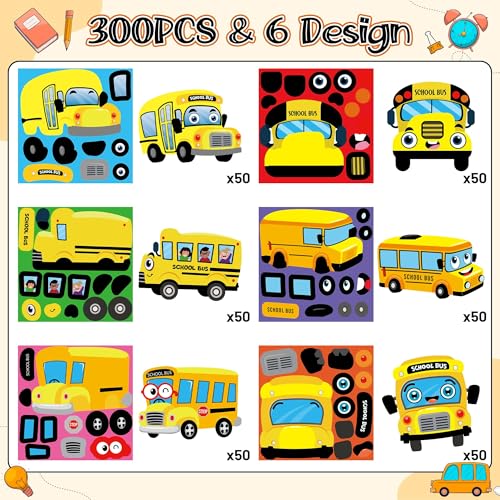 Haooryx Back to School Bus Sticker, 300 Pcs Make Your Own Yellow Bus DIY - style: Bus 1Roll