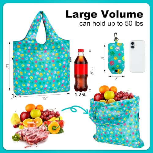 HOLYLUCK Reusable Grocery Bags,Heavy Duty Foldable Shopping Tote Bag (Standard, 3 Green Dog Paw Prints) - color: 3 Green Dog Paw Prints, style: Standard