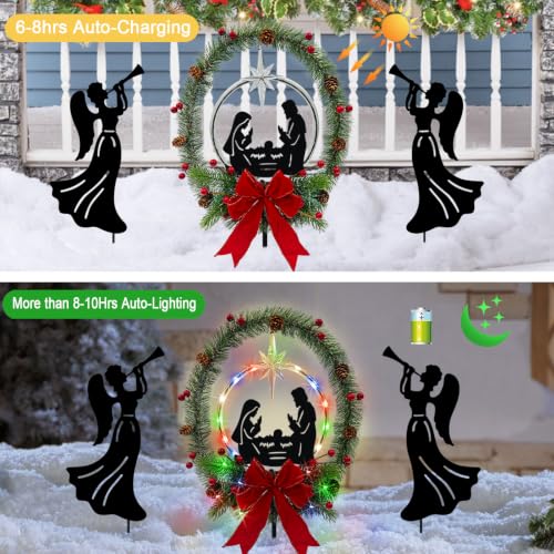 Solar Nativity Scene Outdoor,Nativity Set & Angel Christmas Garden Stakes - color: Black-Angel