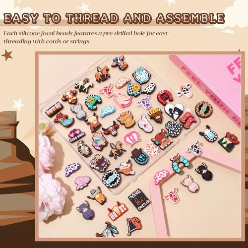 Tondiamo 60 Pcs Cowboy Silicone Focal Beads for Pens Funny Bulk Western Cowboy Cowgirl Character Bead for Beaded Pen Necklace Bracelet Charms Keychain Making Jewelry Making DIY Gifts - style: Cowboy