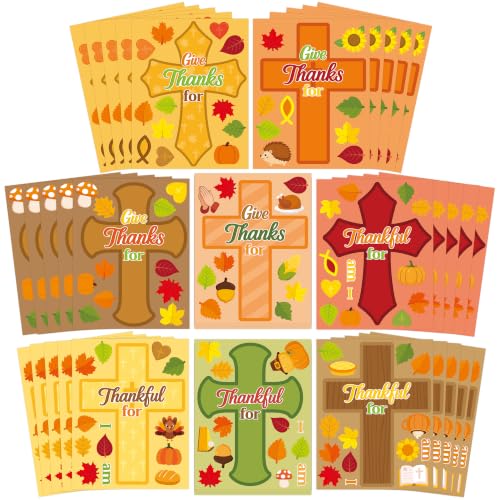 CY2SIDE Fall Thankful Cross Stickers - 40PCS Religious Face Sticker Game - style: Fall Thanksgiving Cross