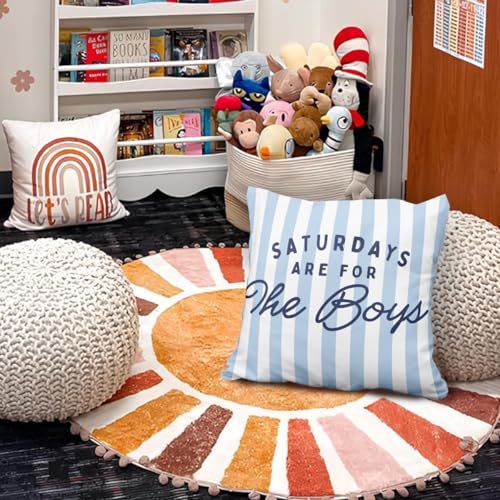 Boys Room Pillow Covers 18x18, Kids Bedroom Decor, Saturdays are for The Boys Blue Striped Decorative Throw Pillow Covers Pillowcases for Kids Boy Nursery Toddler Room Bedroom Playroom Decor - color: 03-kidroom(8) Blue Striped