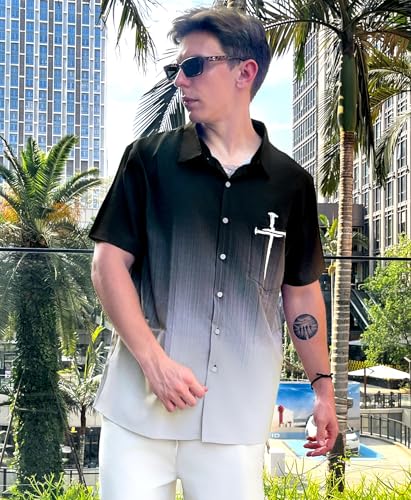 Men's Hawaiian Shirt, Faith and Skull Theme, Short Sleeve Vacation Shirt, Tropical Casual Beach - color: Faith-1, size: XX-Large