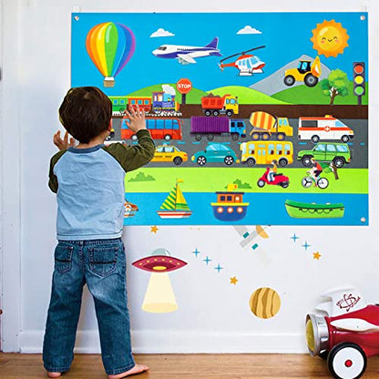 WATINC Transportation Felt Board Story Set - 35Pcs 3.5Ft Learning Play Kit