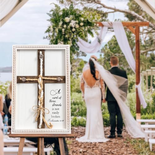 A Cord of Three Strands Wedding Ceremony Sign 10 × 15in, Unity Rope Cross Sign Braided for Wedding Unity Ceremony Idea Religious Anniversary Couple Gift for Parents, Couple, Christian, Tie God's Knot