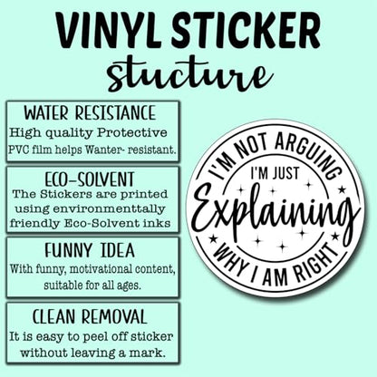 (3Pcs) I'm Not Arguing I'm Just Explaining Why I Am Right Sticker Funny Motivational Sayings Decals Decorate Books Laptop Phone Water Bottles Kindles Tumbler Waterproof Vinyl Stickers 3" Inch - color: I'm Not Arguing I'm Just Explaining Why I Am Right