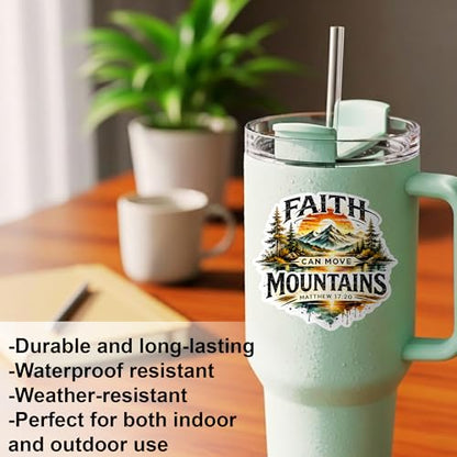 [3PCS] Faith Can Move Mountains Sticker Christian Sunset Mountain Lake - color: Faith Can Move Mountains