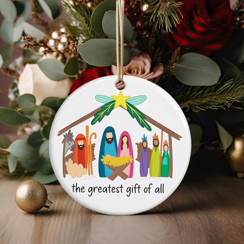 Nativity Scene Christmas Ornament 2025 – Ceramic 3 Inch Round Ornament Double Sided – Religious Holiday Tree Decoration with Baby Jesus, Holy Family & Wise Men – Christian Catholic Gift Keepsake(Q-12) - color: Q-12
