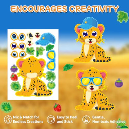 Aowplc 48 Safari Animal Make-a-Face Sticker Sheets for Kids - style: Safari Animals