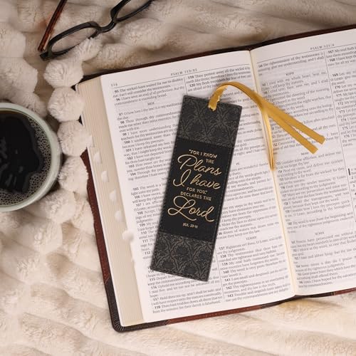 Christian Art Gifts Premium Faux Leather Bookmark: I Know the Plans - color: Blac & Charcoal Floral/Know the Plans