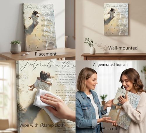 YOXORDQ Framed Footprints in the Sand Canvas Wall Art-12x16in - color: Footprints, size: 16"L x 12"W
