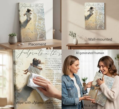 YOXORDQ Framed Footprints in the Sand Canvas Wall Art-12x16in - color: Footprints, size: 16"L x 12"W