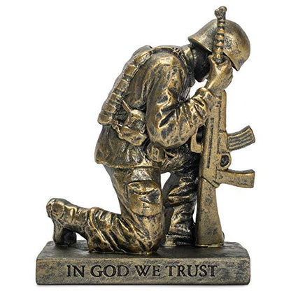 Dicksons Duty Faith God Praying Soldier 5 inch Gold Resin Stone Table Top Figurine - style: Duty Faith God Praying Soldier