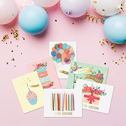 Sweetzer & Orange S&O Gold Foil Bulk Birthday Cards Assortment – 24pc Bulk Happy Day flyers with Envelopes Box Set – Assorted Blank Birthday Cards for Women, Men, and Kids in a Boxed pack