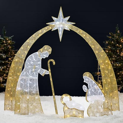 Best Choice Products 4.5ft Lighted 2D Outdoor Nativity Scene, Christmas Arch Holy Family Yard Decoration w/ 115 LED Lights, Stakes, Zip Ties - size: 4.5ft