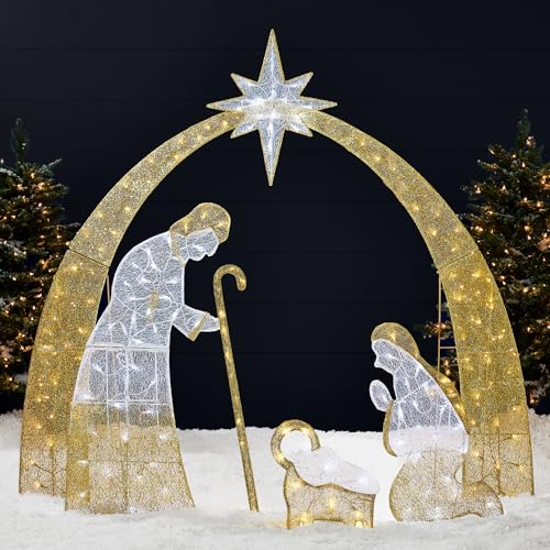 Best Choice Products 4.5ft Lighted 2D Outdoor Nativity Scene, Christmas Arch Holy Family Yard Decoration w/ 115 LED Lights, Stakes, Zip Ties - size: 4.5ft