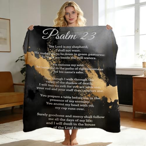 Psalm 23 Throw Blanket Religious Bible Verse Inspirational Scripture Super Soft Warm Cozy Flannel Blanket for Couch Bed Sofa Office Christian Home Decor Gift 59"x70" - color: Grey, size: 59in x 70in