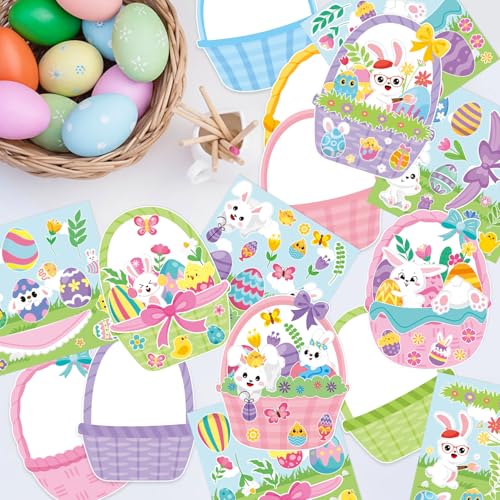 CY2SIDE Easter Basket Scene Stickers - 12 Sets of Easter Theme Basket Stuffers for School Activity Make Your Own Egg Rabbit Scene Stickers Spring Party Supplies - style: Easter basket