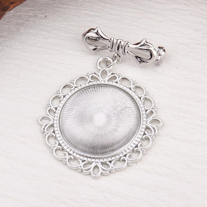 Wedding Double Picture Frame Brooch for Bride Grooms Boutonniece Pin for Wedding Bouquet - color: Bow