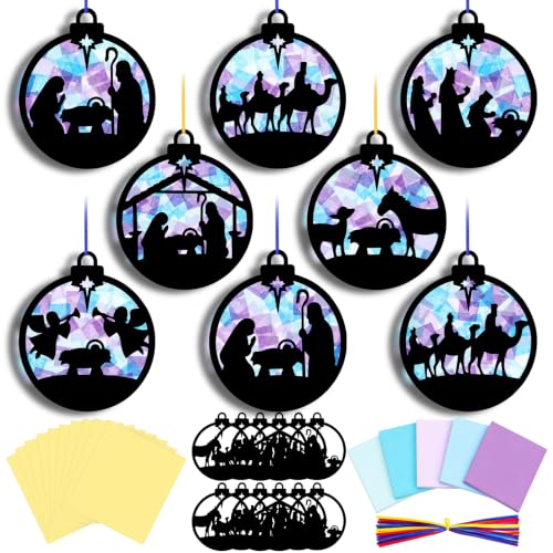 Motipuns 32 Pcs Christmas Nativity Suncatcher Craft Kit for Kids Church - style: Nativity Scene