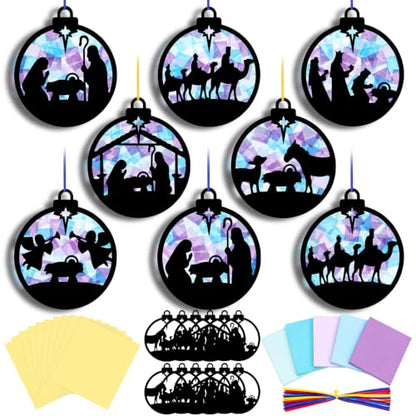 Motipuns 32 Pcs Christmas Nativity Suncatcher Craft Kit for Kids Church - style: Nativity Scene